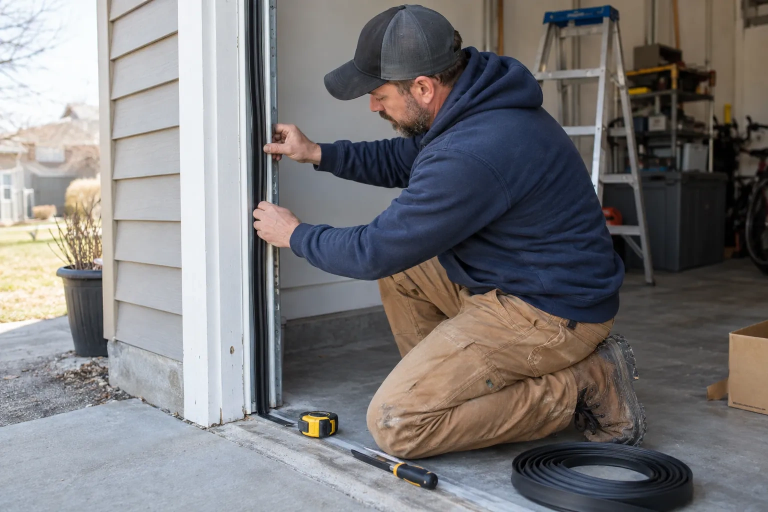 Illustrative garage doors scene; not an actual job
